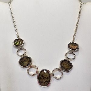 Dana Buchman Silver Tone Oval Link Faux Abalone Rhinestone Chain Necklace